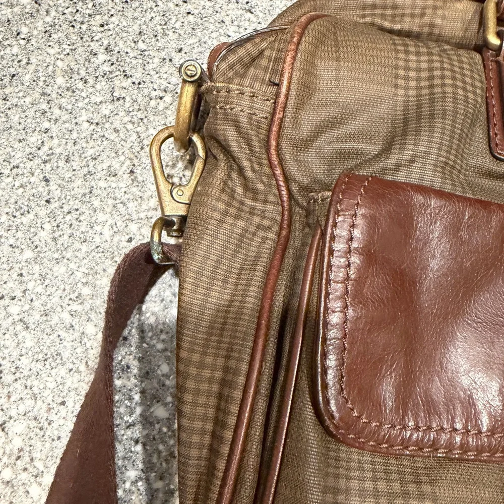 Vintage Rare Green Plaid Pattern Leather Fossil Messenger Bag